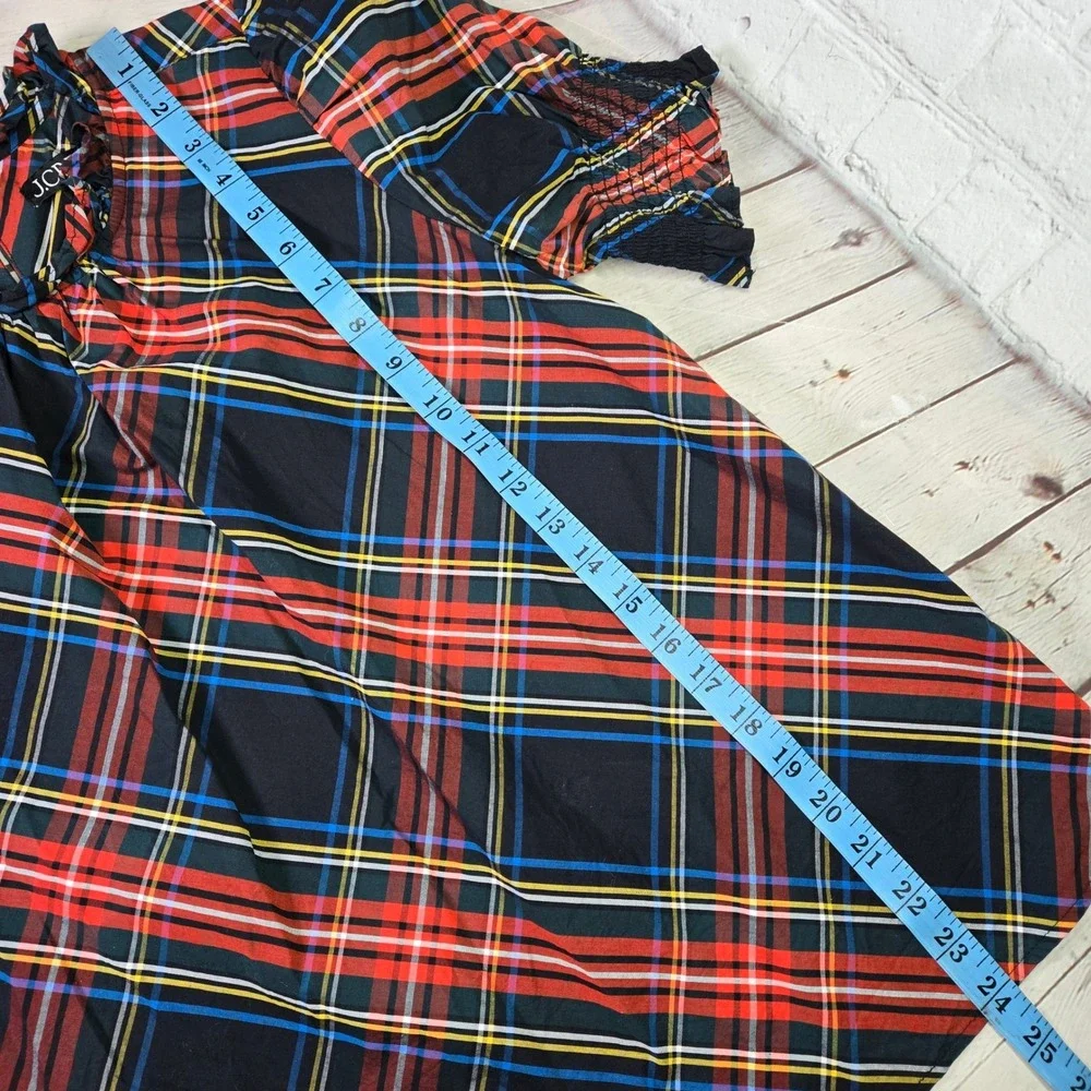 J. Crew Womens BN162 Tartan Plaid Ruffle Neck Puff Sleeve Cotton Top Small